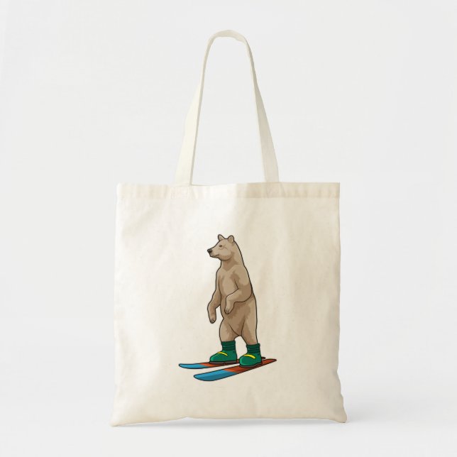 Bolsa Tote Urso como esquiador com esqui (Frente)