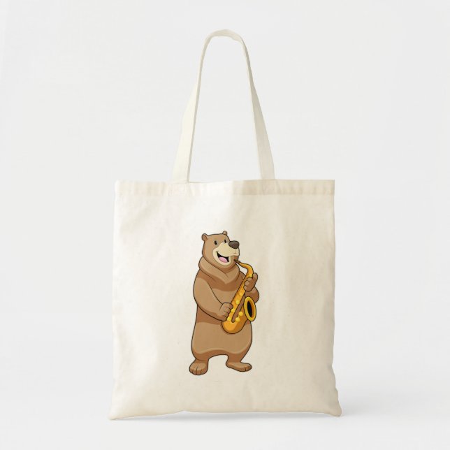 Bolsa Tote Urso como músico com saxofone (Frente)