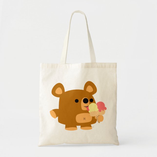 Bolsa Tote Urso de Cartoon Bonito com Sorvete (Frente)