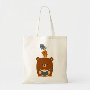 Bolsa Tote Urso de Leitura de Cartoon e Saco de Cubos