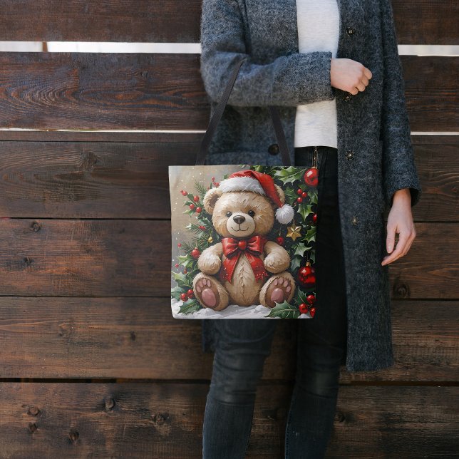 Bolsa Tote Urso de Natal com Azevinho (Criador carregado)