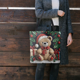 Bolsa Tote Urso de Natal e Presentes