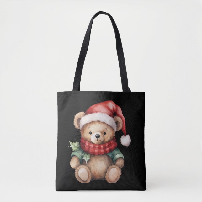 Bolsa Tote Urso de Natal em Aquarela (Frente)