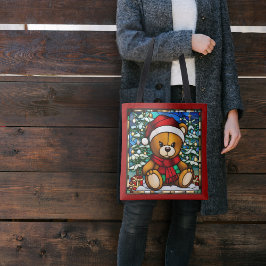 Bolsa Tote Urso de Natal em Falso Vidro Colorido