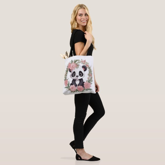 Bolsa Tote Urso de Panda Adorável com Flores (No(a) Modelo)