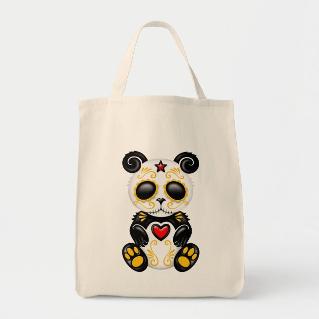 Bolsa Tote Urso de panda amarelo e vermelho do açúcar do (Frente)
