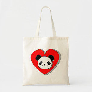 Bolsa Tote Urso De Panda Bonito E Desenho De Coração Vermelho