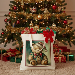 Bolsa Tote Urso de pelúcia de Natal vintage