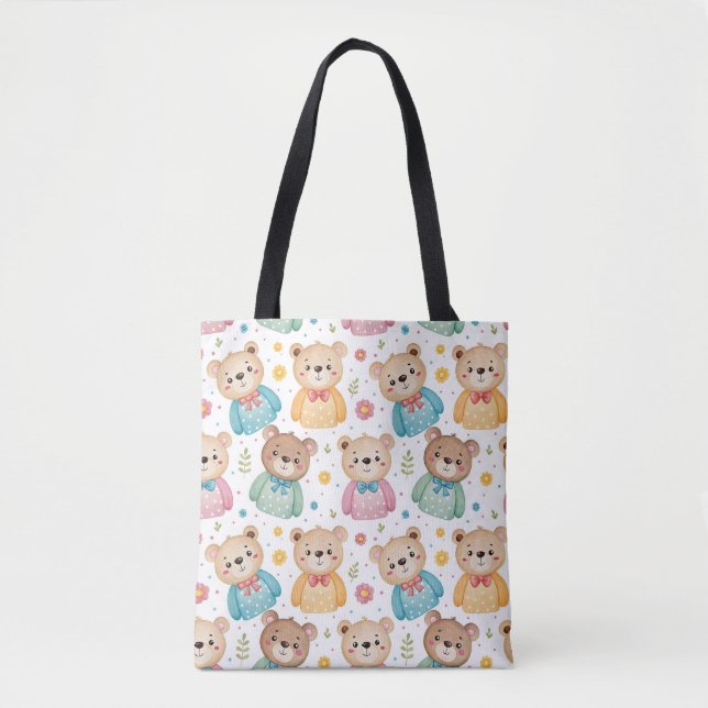 Bolsa Tote Urso de pelúcia e flores (Frente)