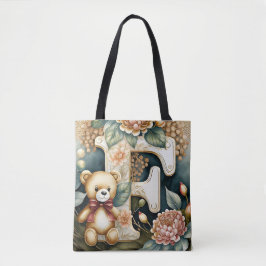 Bolsa Tote Urso de pelúcia floral letra F
