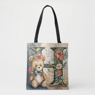Bolsa Tote Urso de pelúcia floral letra H