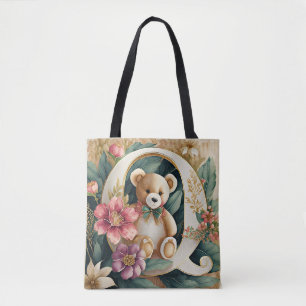 Bolsa Tote Urso de pelúcia floral letra Q