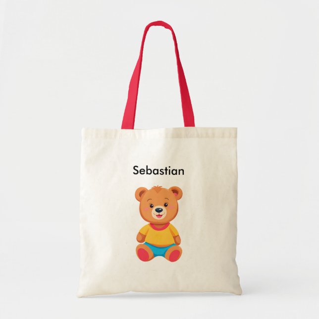 Bolsa Tote Urso de Pelúcia Fofo Simples Colorido (Frente)
