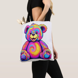Bolsa Tote Urso de Pelúcia Hippie Arco-íris Psicodélico Cor B