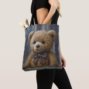 Bolsa Tote Urso de Pelúcia Olhando pela Janela Chuvosa