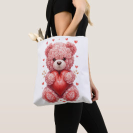 Bolsa Tote Urso de Pelúcia Rosa Vermelha – Presente de Dia do