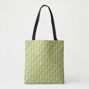 Bolsa Tote Urso de pelúcia verde Matcha fofo e listras