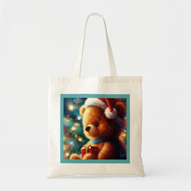 Bolsa Tote Urso de Teddy de Natal 3 (Frente)