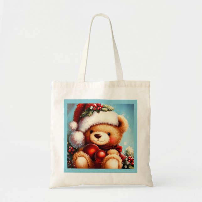 Bolsa Tote Urso de Teddy de Natal 4 (Frente)