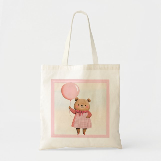 Bolsa Tote Urso do Balão Rosa com Saída de Xadrez (Frente)