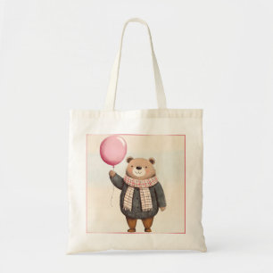 Bolsa Tote Urso Doce de cinza com alça rosa Xadrez