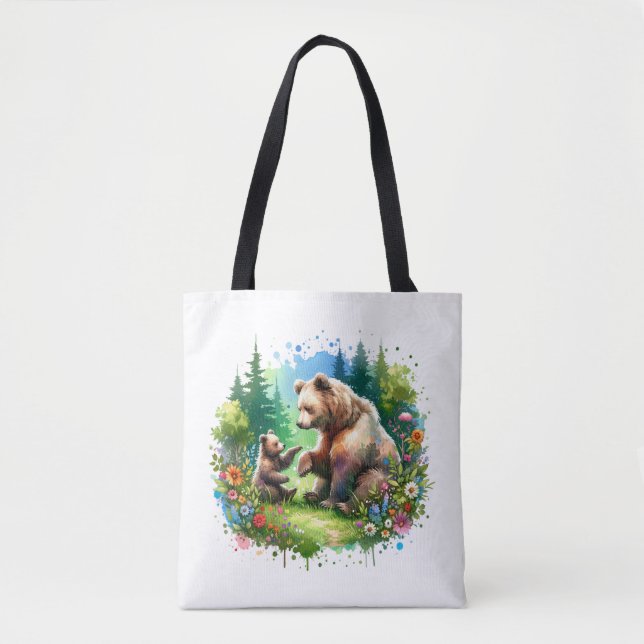 Bolsa Tote Urso e Cubo de Aquarela Cócitos (Frente)