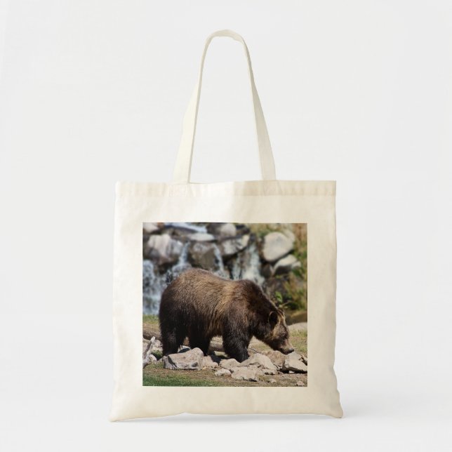 Bolsa Tote Urso Grizzly Grande em Foto Selvagem (Frente)