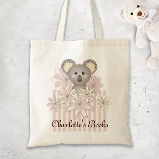 Bolsa Tote Urso Koala Bebê Rosa Pastel Nome Crianças Fofas