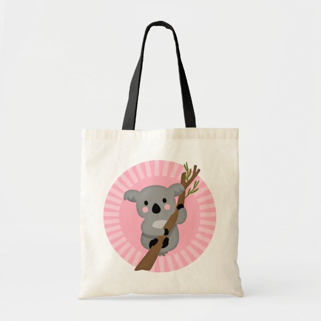 Bolsa Tote Urso Koala Bonito - Garota Cinza Rosa (Frente)