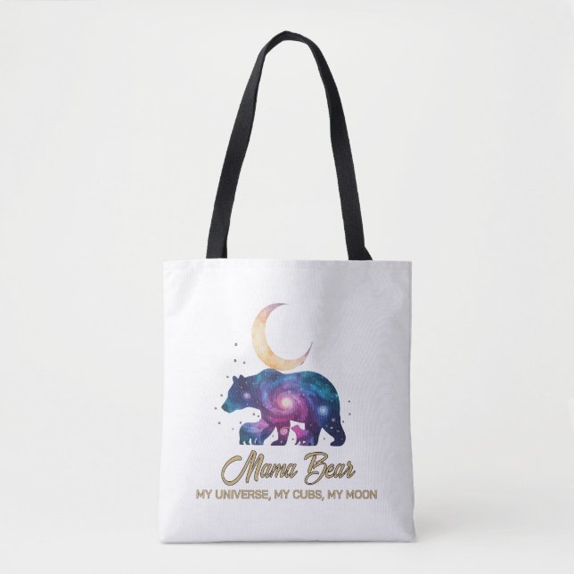 Bolsa Tote Urso Mãe Galáxia & Silhueta da Lua dos Filhotes (Frente)