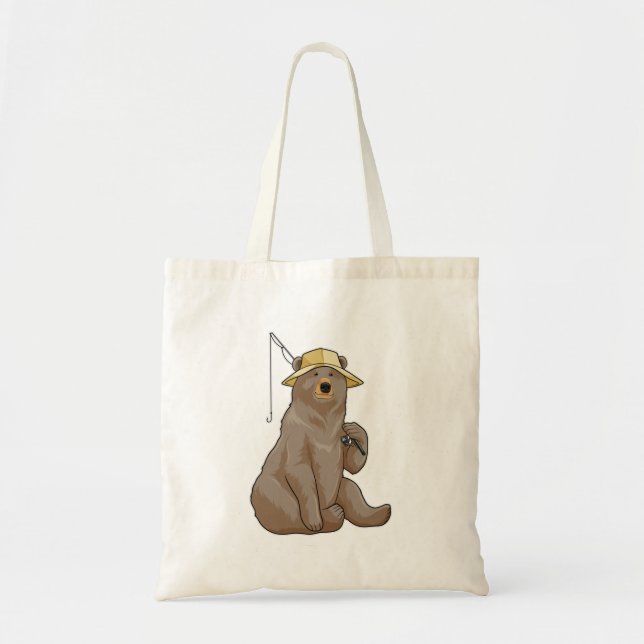 Bolsa Tote Urso na pesca com vara de pesca (Frente)