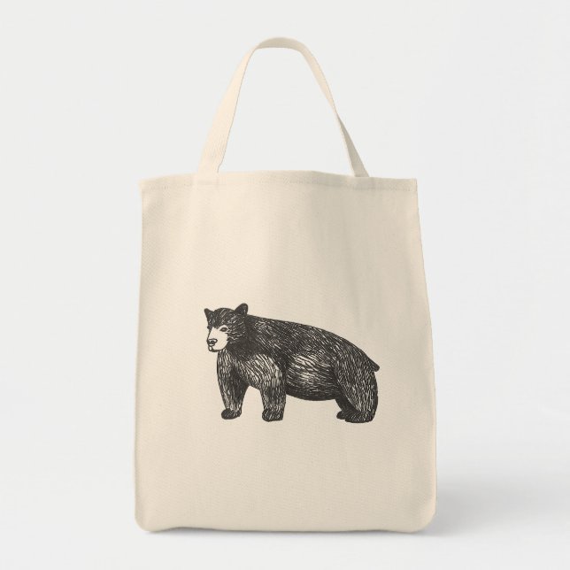Bolsa Tote Urso Negro desenhado à mão (Frente)