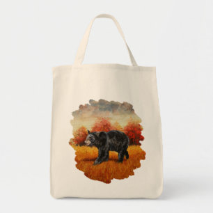 Bolsa Tote Urso Negro na Floresta do outono