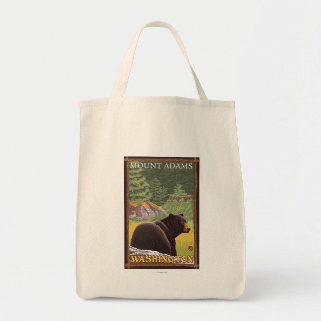 Bolsa Tote Urso Negro na Floresta - Monte Adams, Washington (Frente)
