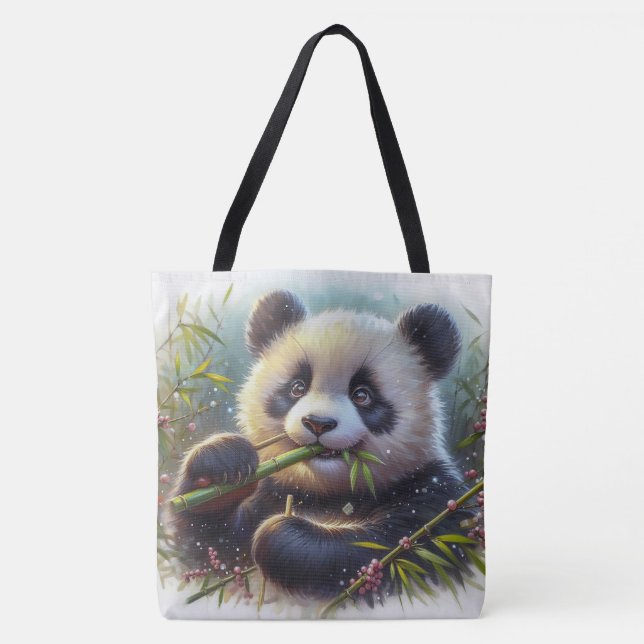 Bolsa Tote Urso Panda Adorável Comendo Bambu (Frente)