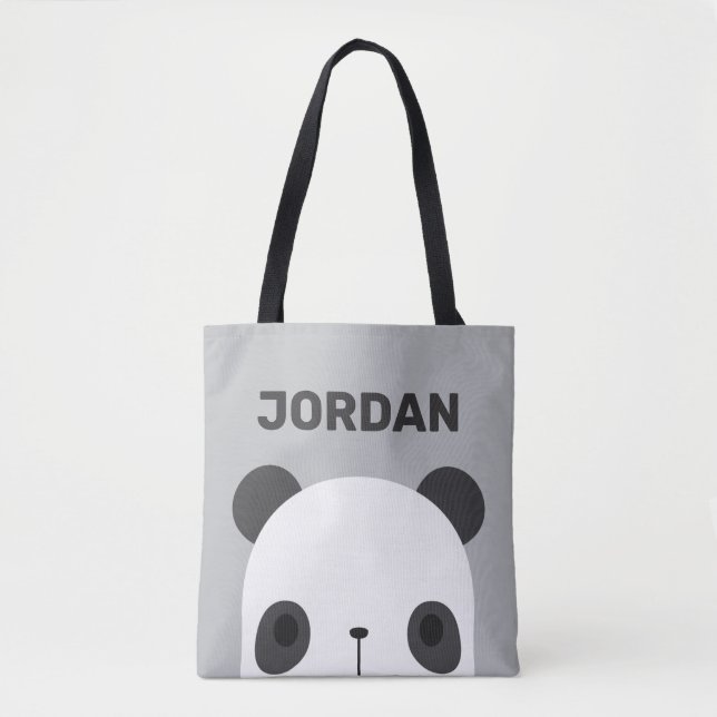 Bolsa Tote Urso Panda Bonito com Nome Personalizado (Frente)