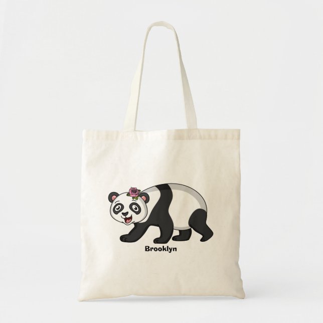 Bolsa Tote Urso panda bonito e feliz com desenho animado (Frente)