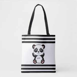 Bolsa Tote Urso Panda Moderno e Branco Preto Stripado