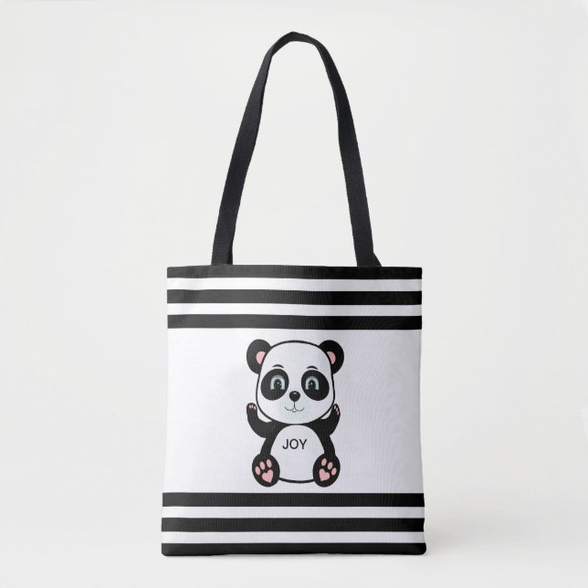 Bolsa Tote Urso Panda Moderno e Branco Preto Stripado (Frente)