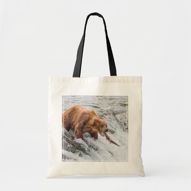 Bolsa Tote Urso Pardo Pega Salmão Vermelho (Frente)