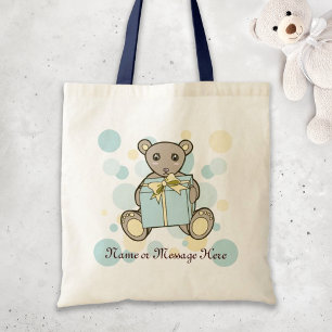 Bolsa Tote Urso Personalizado Azul Pastel e Amarelo