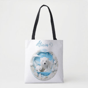 Bolsa Tote Urso Polar com Oceano Ártico Cub White Winter