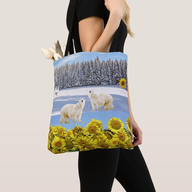 Bolsa Tote Urso Polar De Girassol Floral (Close Up)