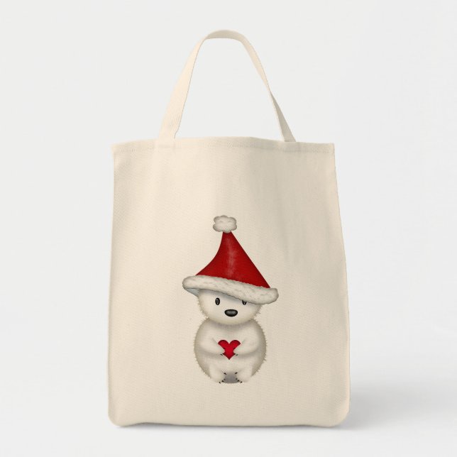 Bolsa Tote Urso Polar de Natal com Coração (Frente)