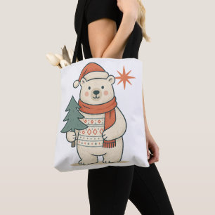 Bolsa Tote Urso Polar de Natal Fofo Escandinavo de Inverno