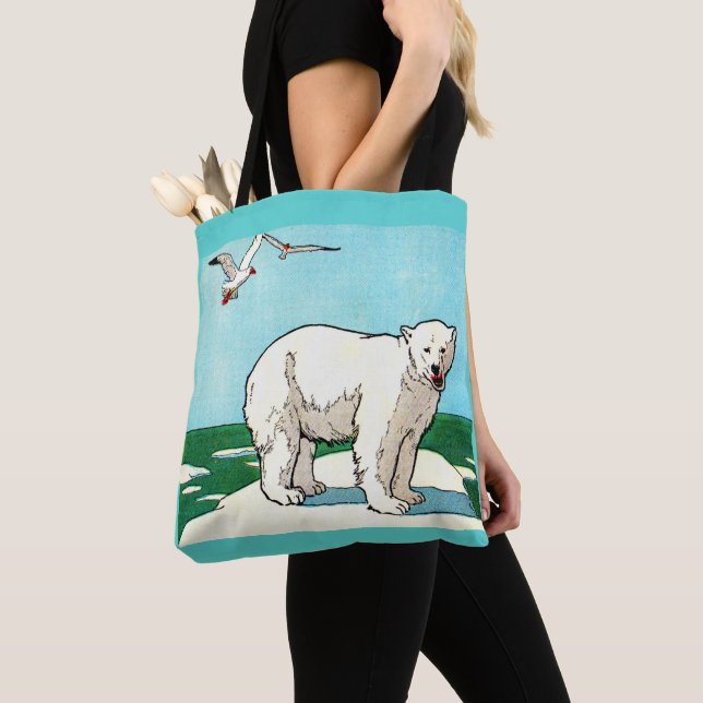 Bolsa Tote urso polar e gaivotas impressão (Close Up)