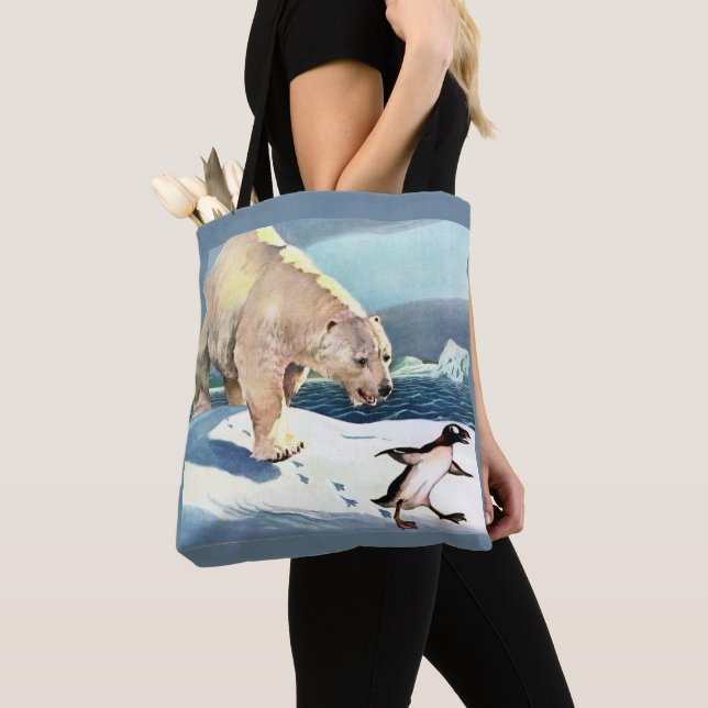 Bolsa Tote urso polar e pinguim dos anos 1940 (Close Up)