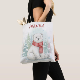 Bolsa Tote Urso Polar Fofa em Aquarela de Inverno
