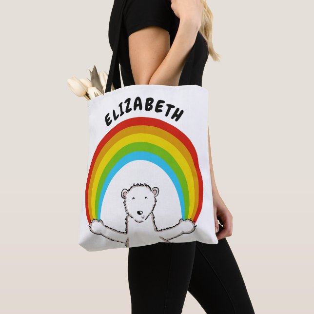 Bolsa Tote Urso Polar Personalizado e Arco-Íris (Close Up)