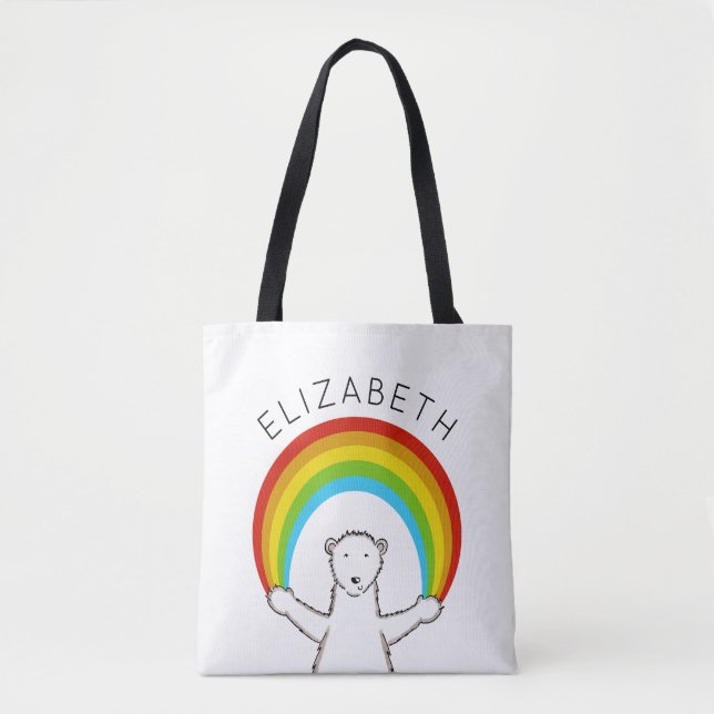 Bolsa Tote Urso Polar Personalizado e Arco-Íris (Frente)